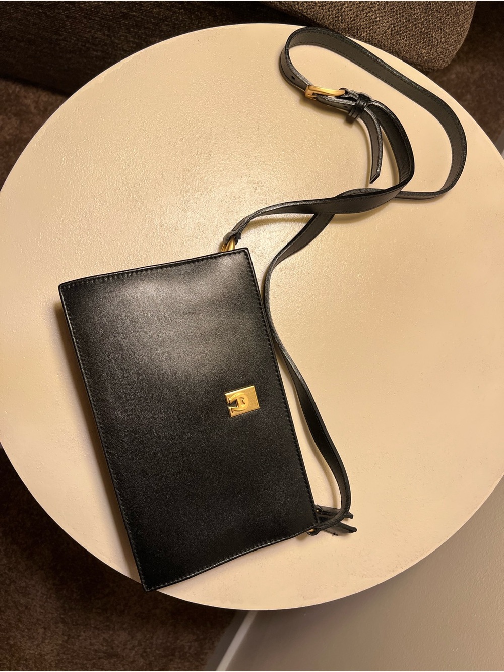 Etienne Aigner Black Genuine Leather Crossbody Shoulder Bag with Gold Hardware